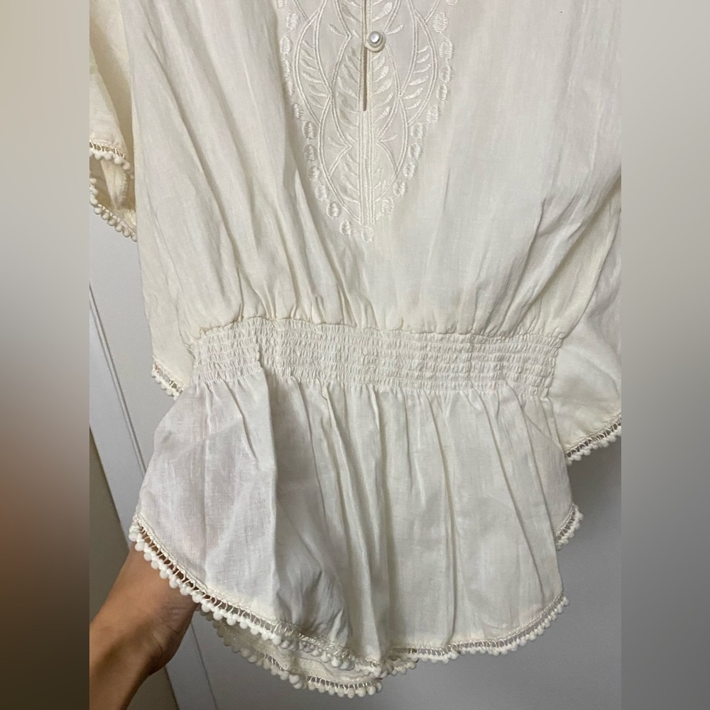 NWT Retro Ivory Wing Sleeve Cotton Top Size Small - Picture 5 of 6